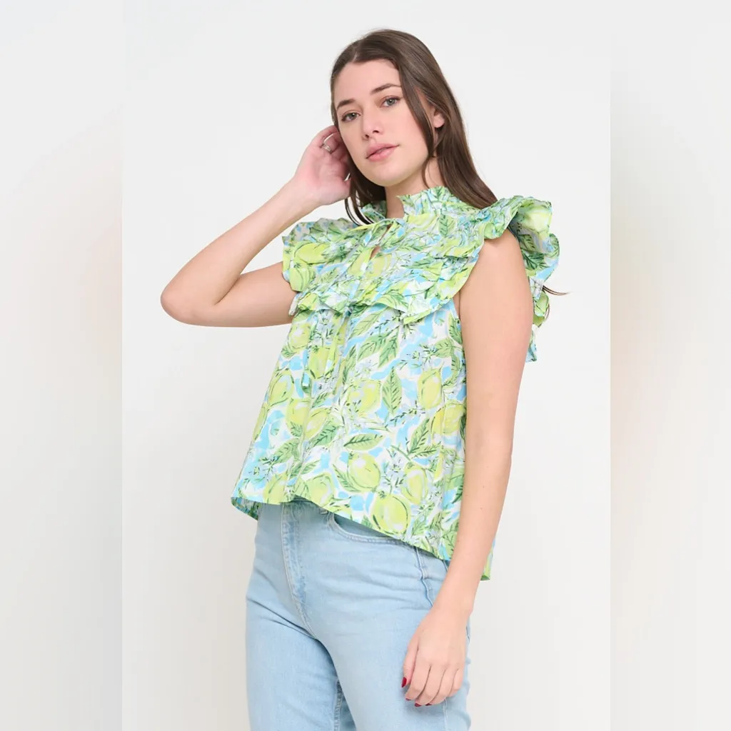 NWT Avara Maddie Ruffled Tie Neck Top Large Green - Image 6