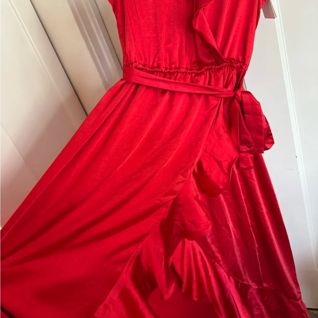 NWT Cloth & Stone red satin ruffle dress size medium - Image 2