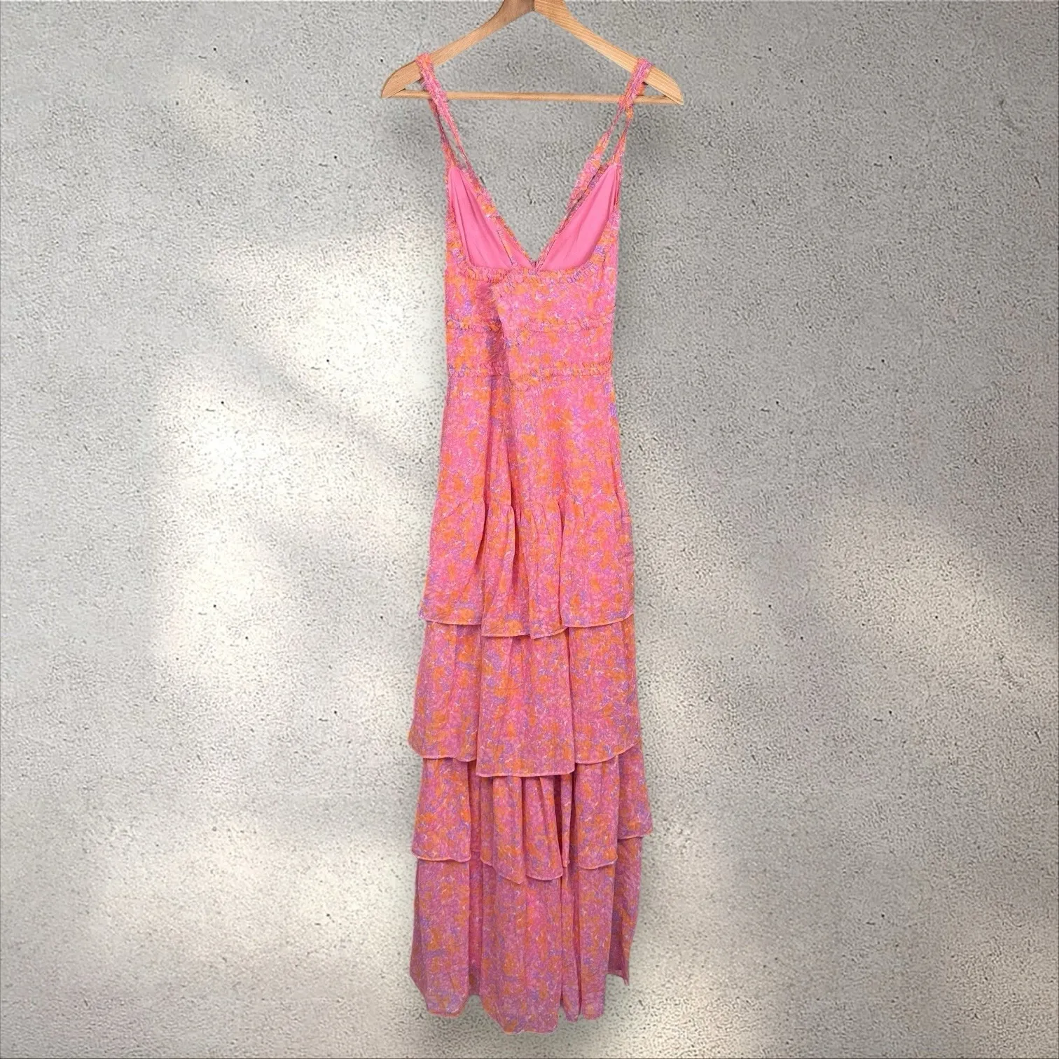 LIKELY Athena Maxi Dress In Floral Multi Print Tiered Chiffon Sz 6 - Image 5