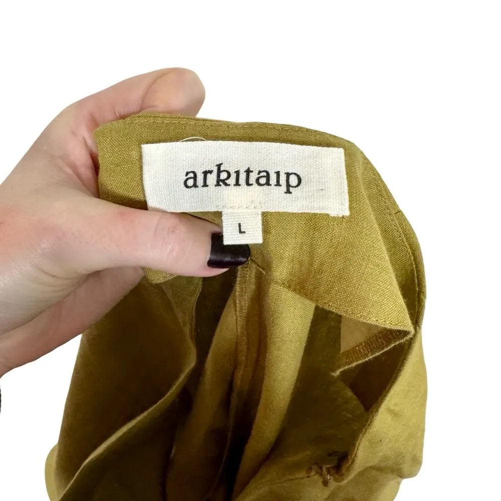 arkitaip Clara Flared Linen Trousers Willow Green High Rise 100% Belgian Linen Size L - Image 7