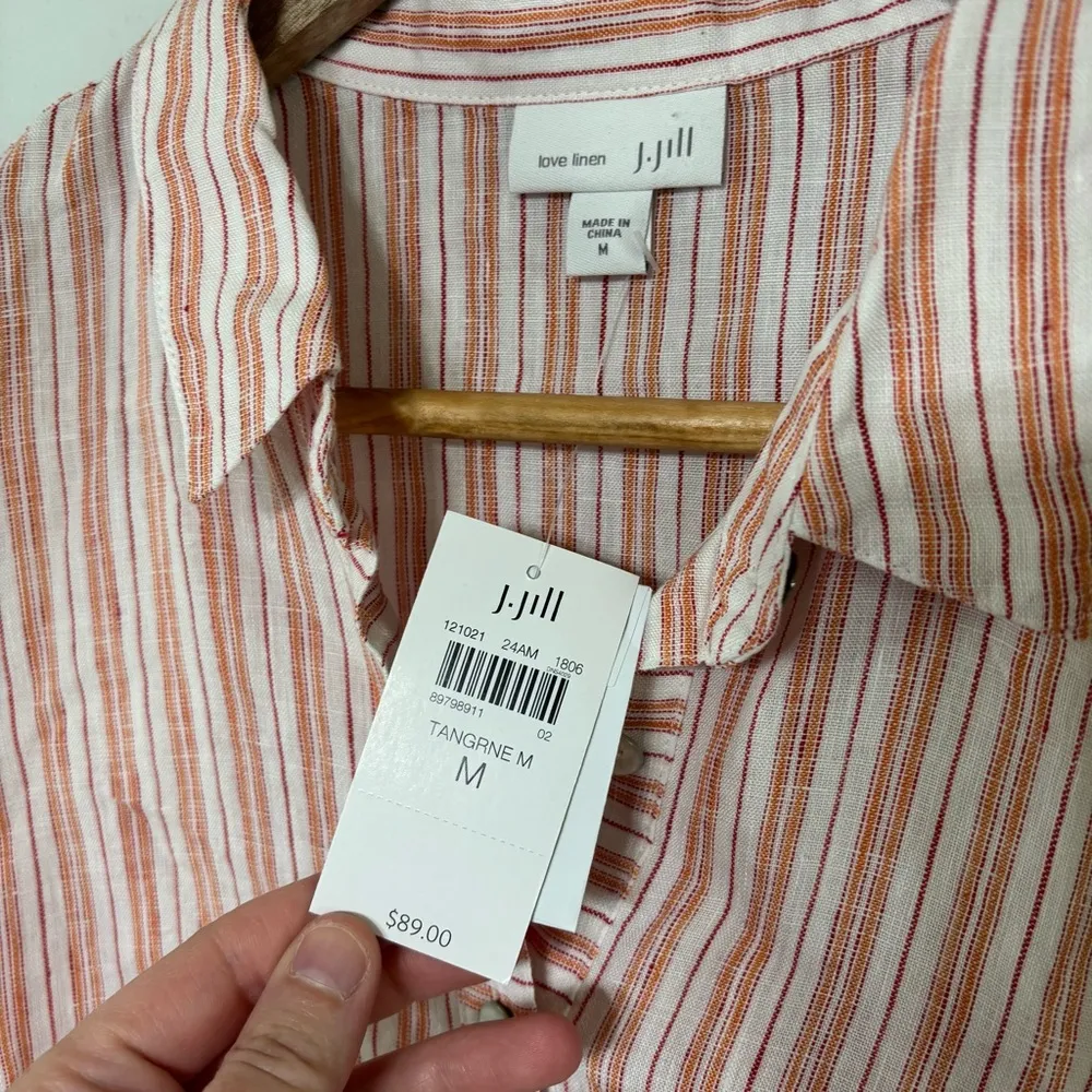 J.Jill Love Linen 100% Linen Tangerine Striped Tunic Blouse Size M Red Size M - Image 4