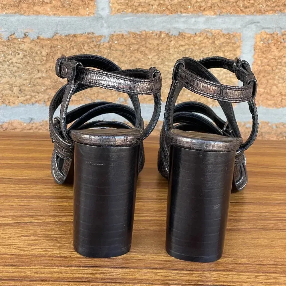 Lanvin Paris cylinder heel pewter shoes 39.5 Silver Size 8.5 - Image 7