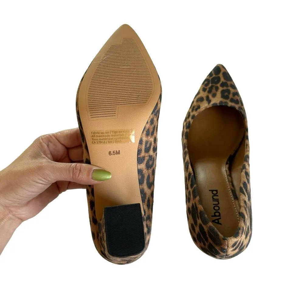 Abound Audry Beige Leopard Print Block Heel Pointed Toe Pumps Size 6.5 - Image 4