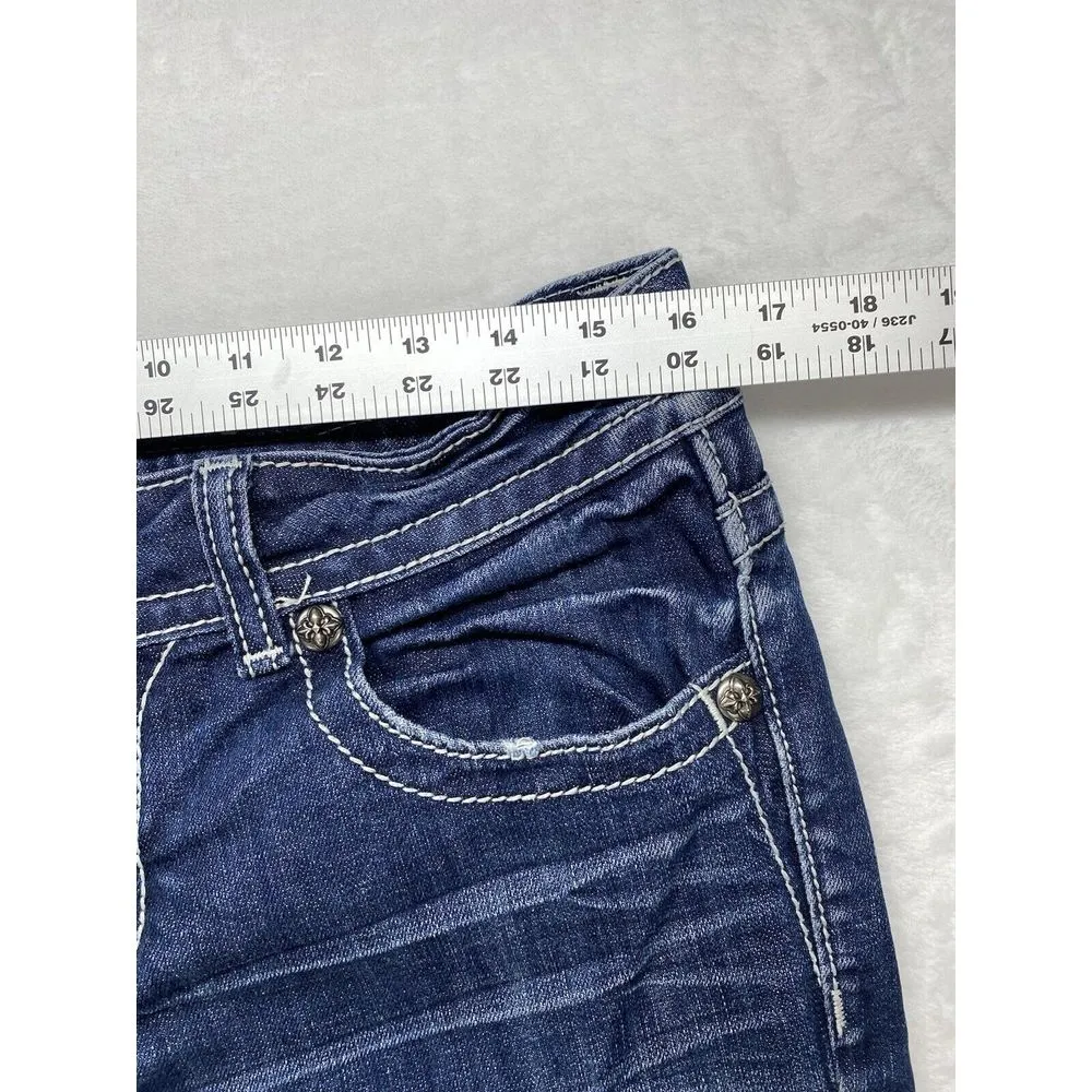Miss Me Jeans‎ Womens Sz 29 straight medium Denim Embellished flap Pocket-hemmed - Image 5