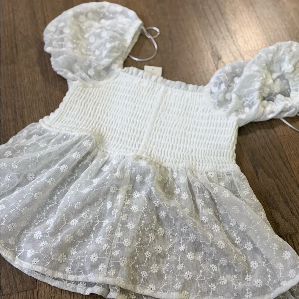 Francesca's Babydoll White Floral Embroidered Top - Image 6