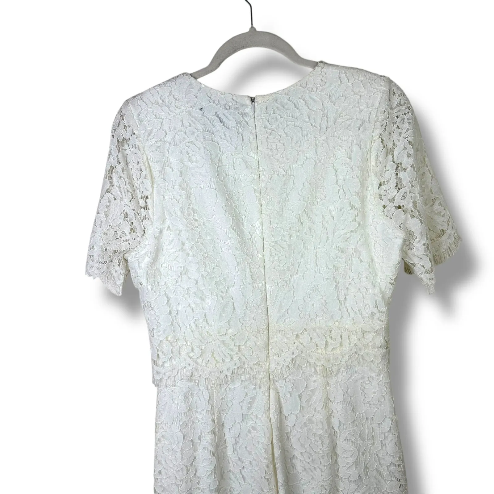 Lulus NWOT Devotion Off-White Eyelash Lace Sheer Cap Sleeve Midi Dress Medium - Image 11