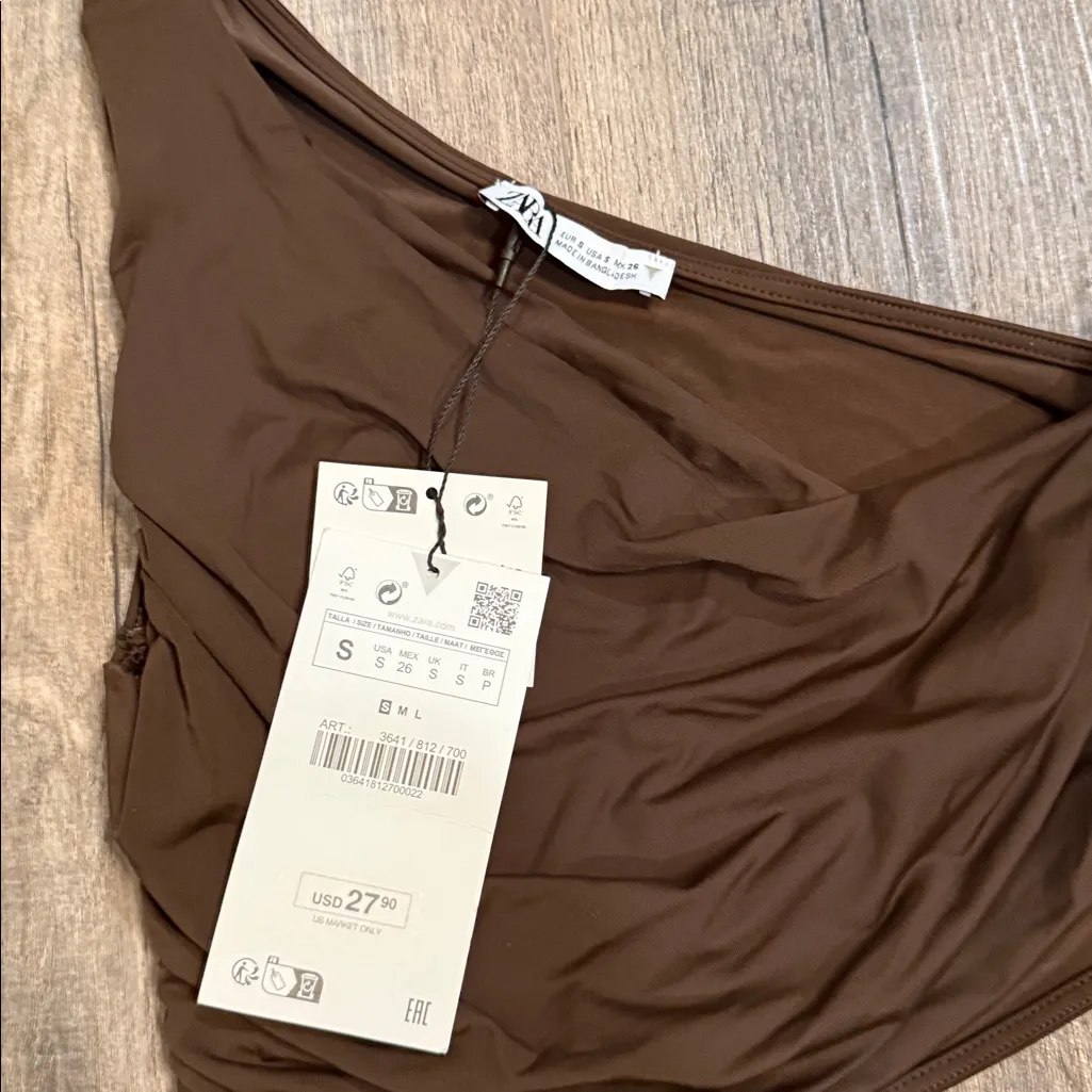 Zara Chocolate One-Shoulder Swimsuit - Image 2