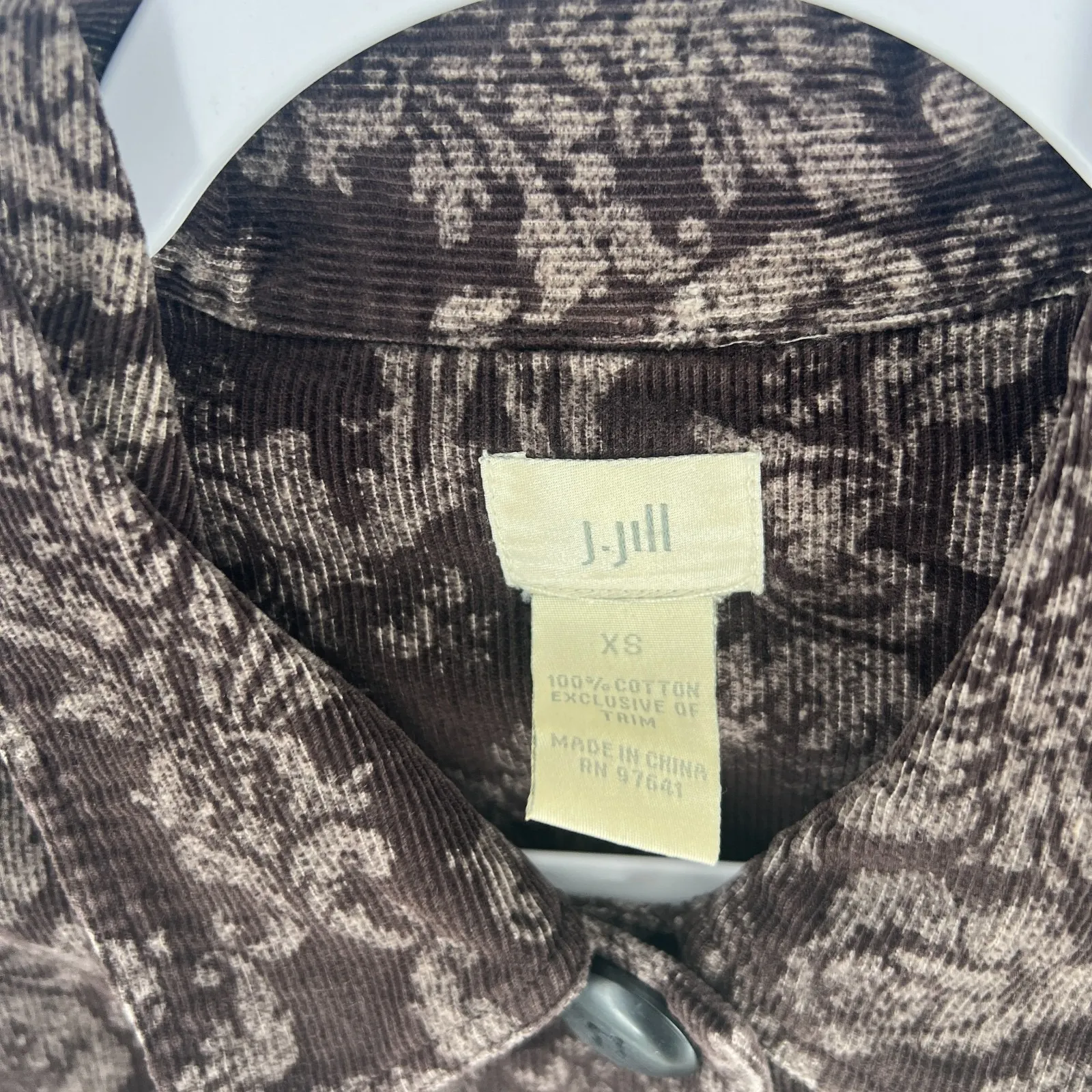 J.Jill Tumbled Coat Womens XS Brown Cotton Floral Damask Print Double Vented - Image 2