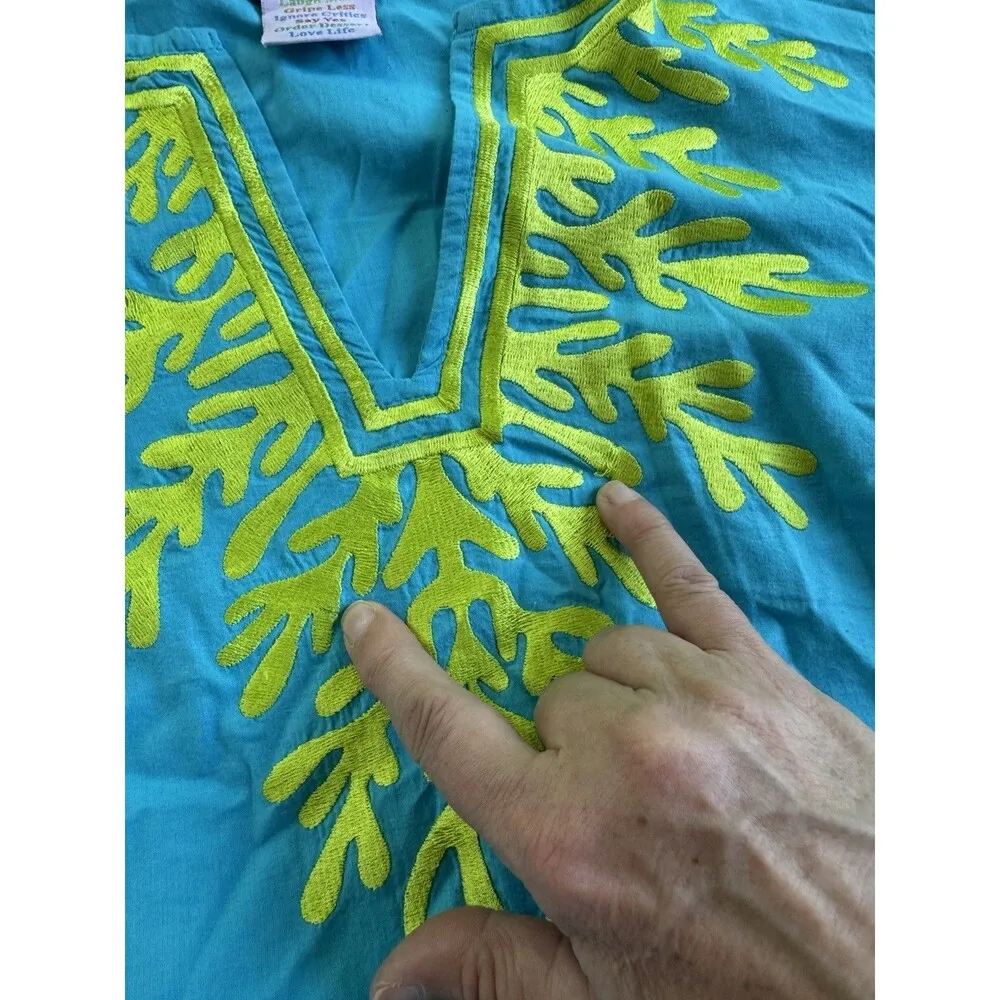 Gretchen Scott Cotton Embroidered Reef Tunic Turquoise / lime Size Medium READ - Image 15