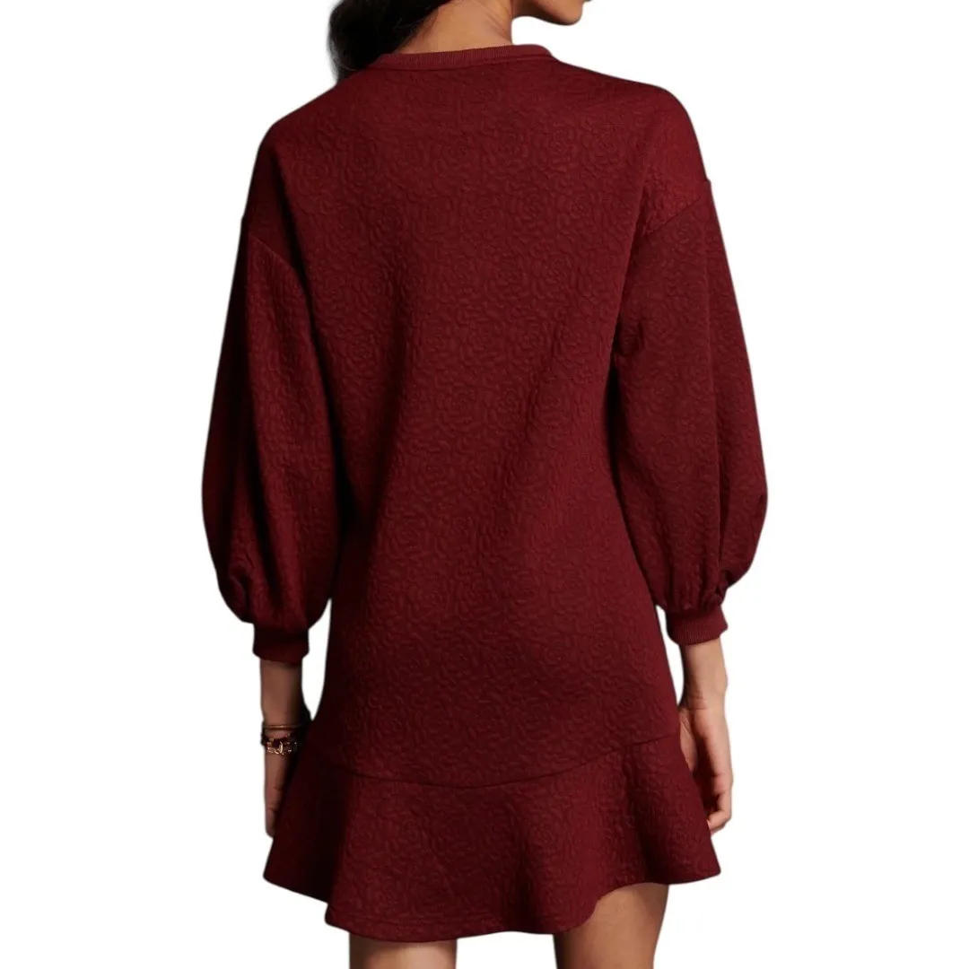 Mare Mare x Anthropologie Odila Wine Red Floral Textured Tunic Dress Size Medium - Image 2