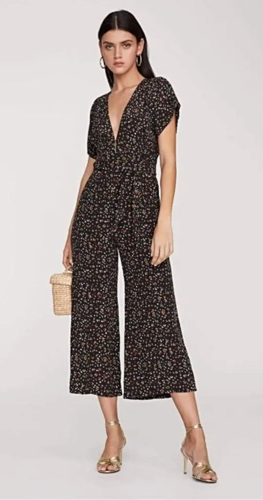 Faithfull the Brand Alena La Contrie Black Floral Deep V Short Sleeve Jumpsuit 8 - Image 9
