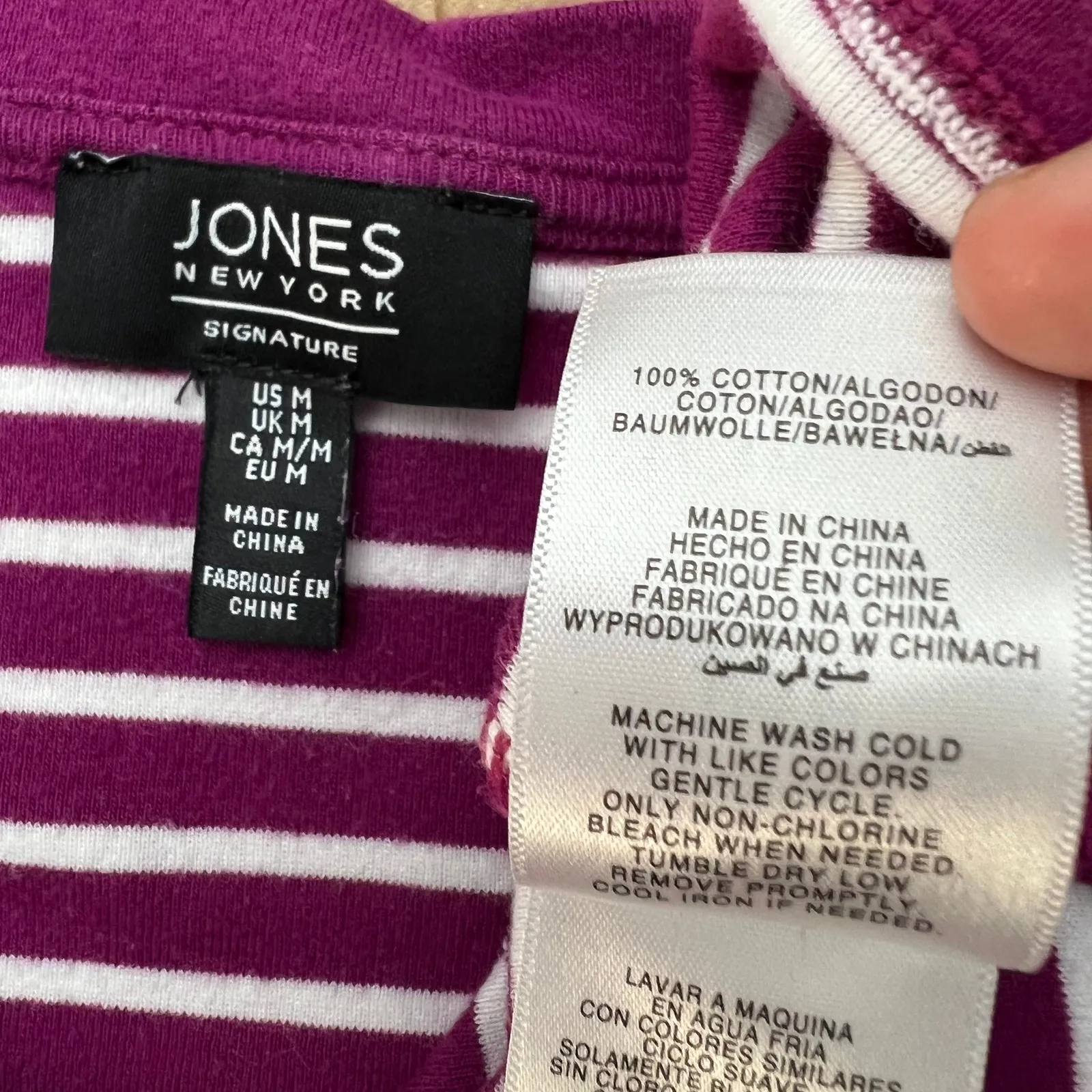 Jones New York (M) Purple White Striped  Rolled Cuff 1/2 Sleeve Boat Tee Shirt - Image 7