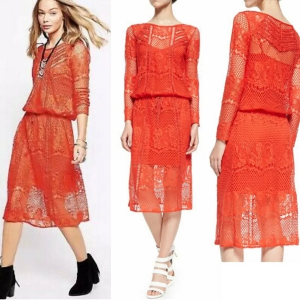 FP Luna Lace Pimento Lined Lace Midi/Maxi Dress Tie Front Sz M NWT MSRP: $170 - Image 4