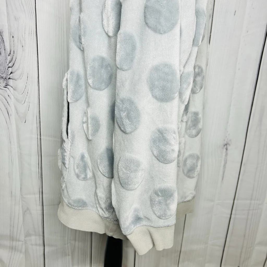 H&M Crew Neck Pullover Sweatshirt Lounge Top Womens Sz L Gray Velour Polka Dots - Image 6