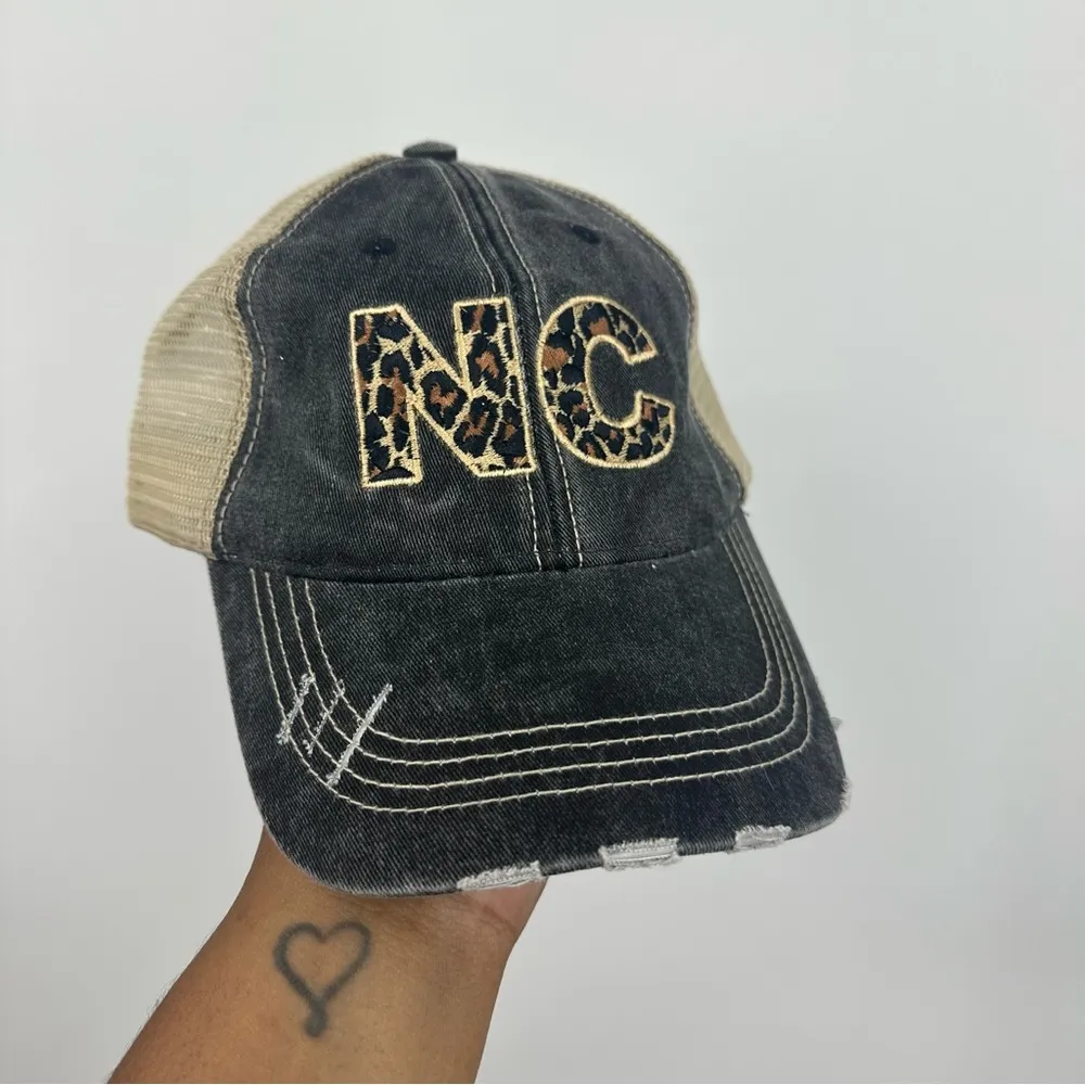North Carolina Acid Wash Leopard Print Dad Hat OS - Image 5