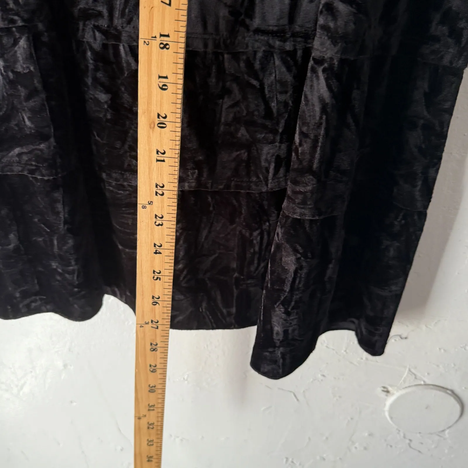 A. Byer Y2k‎ Black Velvet Midi Skirt  M Stretchy Tiered Whimsigoth Witchy Grunge - Image 6