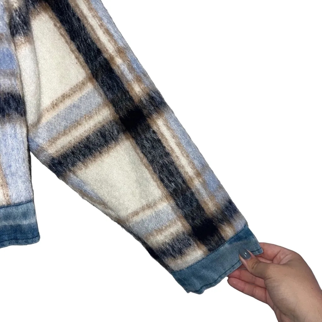 NEW NWT 7 For All Mankind Plaid Faux Fur Inset Mixed Media Jean Jacket - Image 5