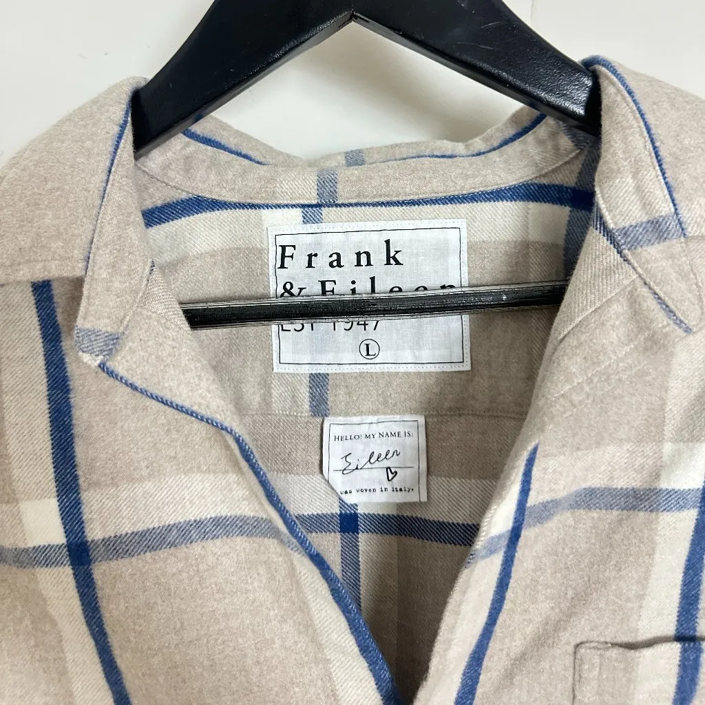 FRANK & EILEEN Eileen Relaxed Button Up Shirt in Tan, White & Navy Plaid Flannel - Image 4
