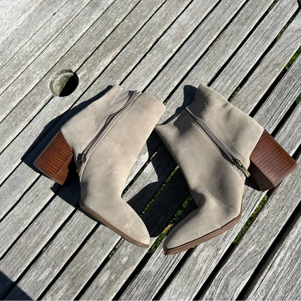 Nordstrom‎ Grey Suede Squared Toe Zip Ankle Booties Size 10 boots - Image 9
