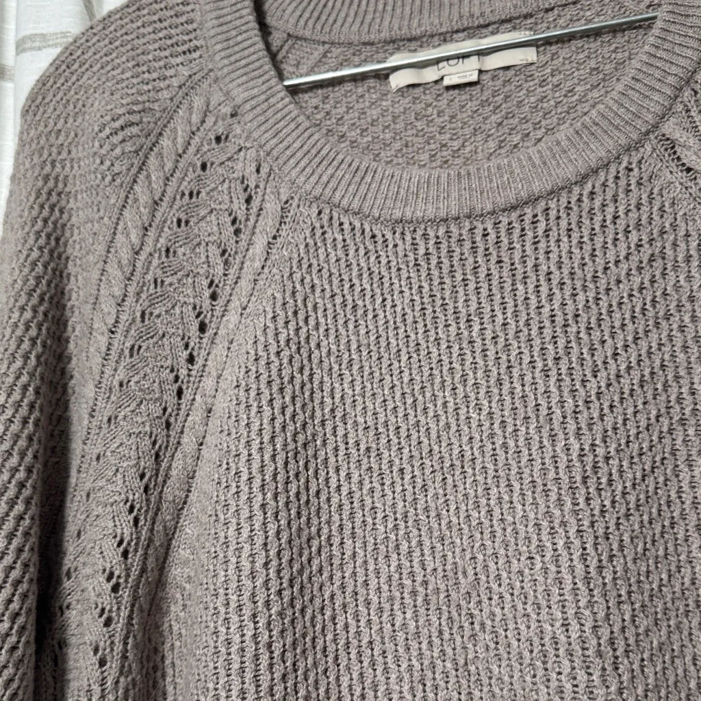 LOFT Taupe Textured Crew Neck Sweater - Image 4