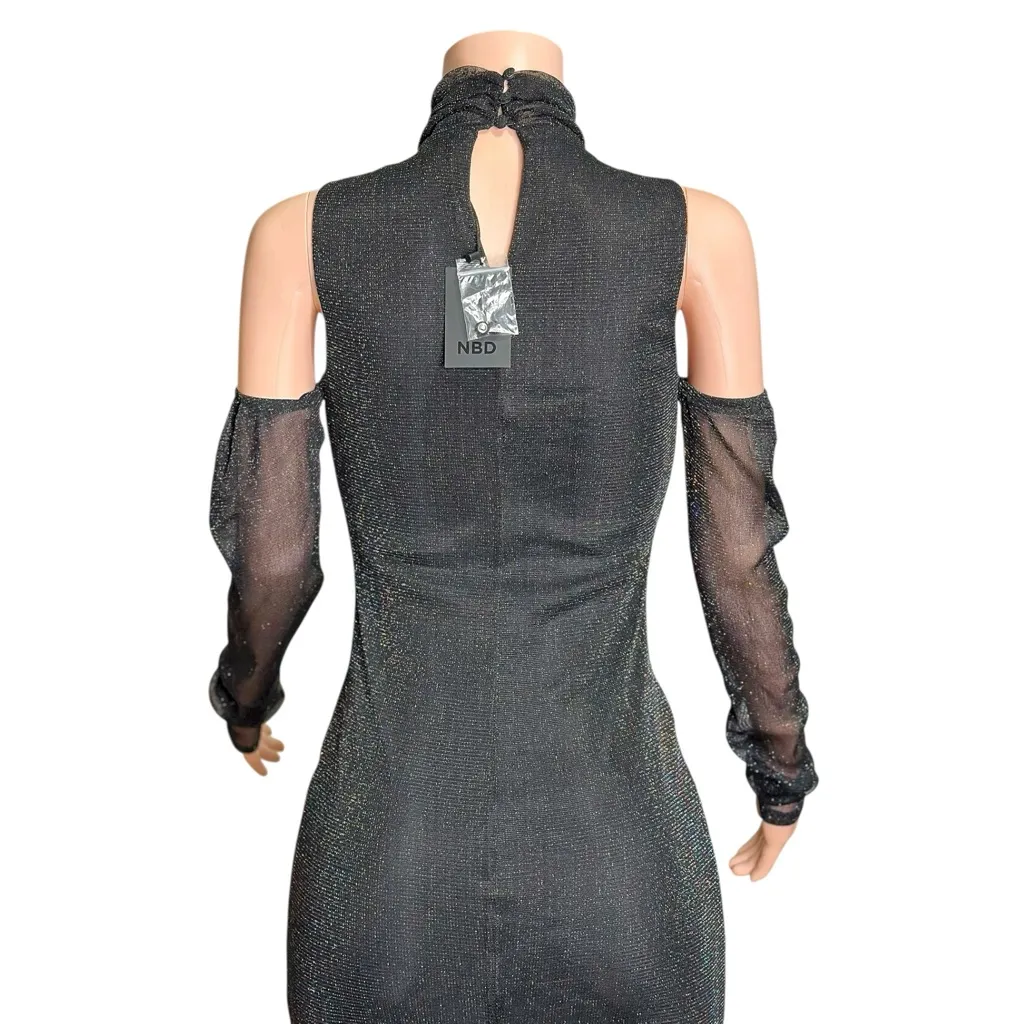 NBD  Cecelia Metallic Mesh Gown, Black, Small - Image 12