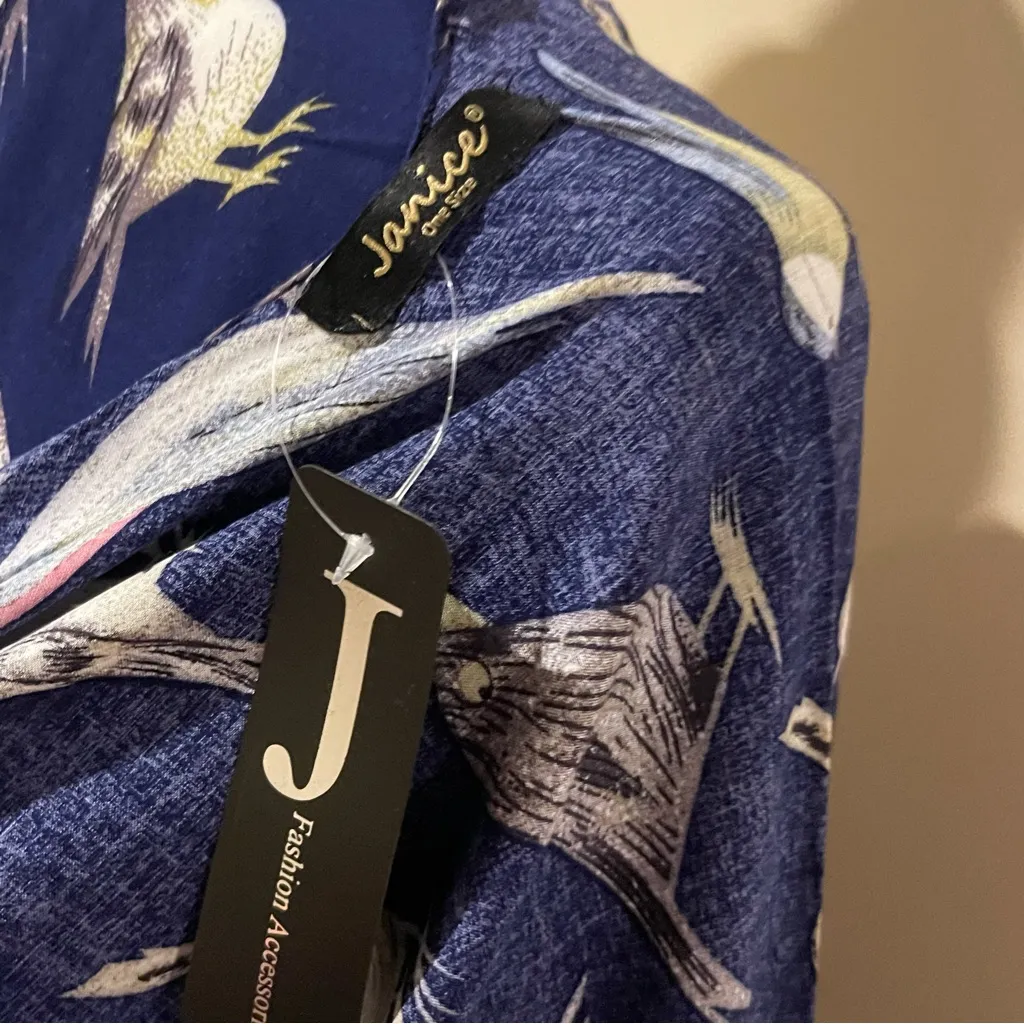 Navy Bird Print Kimono with Tassels Blue Size undefined - Image 5