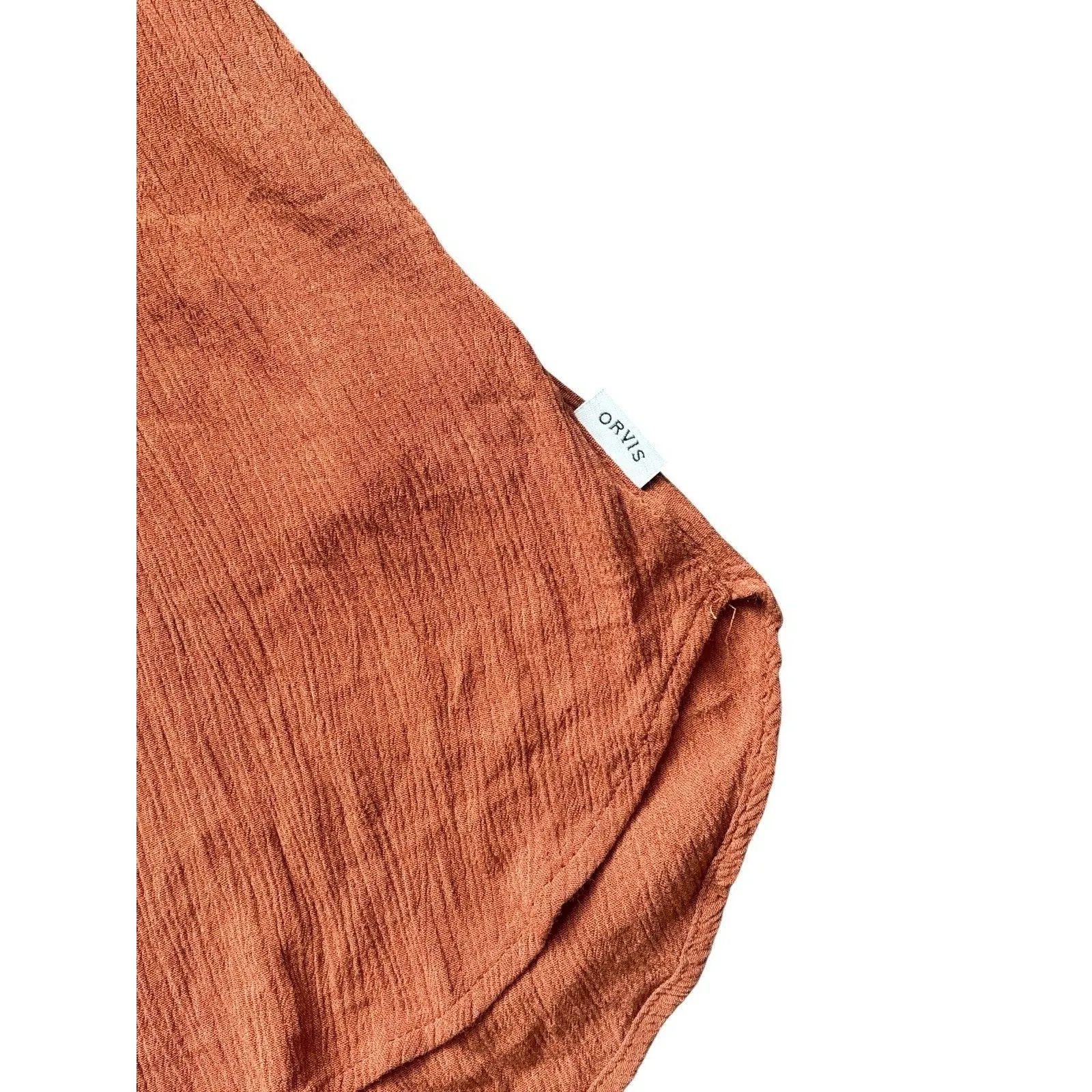 Orvis Women's Large Burnt Orange Rust Woven Crinkle Crape Button Front Blouse - Image 2