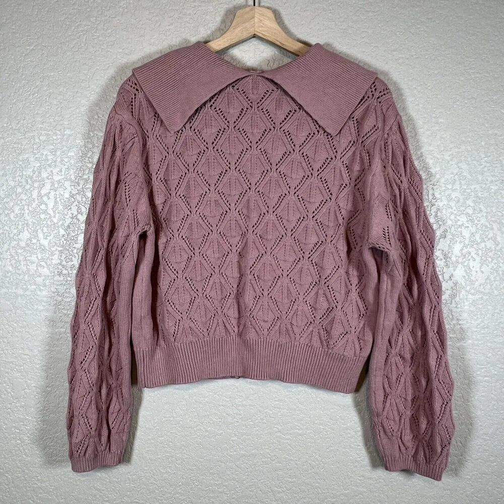 Marc New York Womens Cardigan Sweater Coquette M Dusty Pink Pearl Button - Image 7