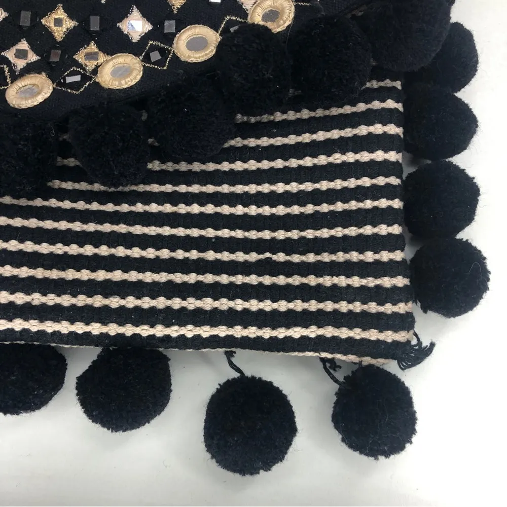 World Market Chain Strap Mirror Bling Tassel Ball Crossbody Purse 10.75 inch Black - Image 11