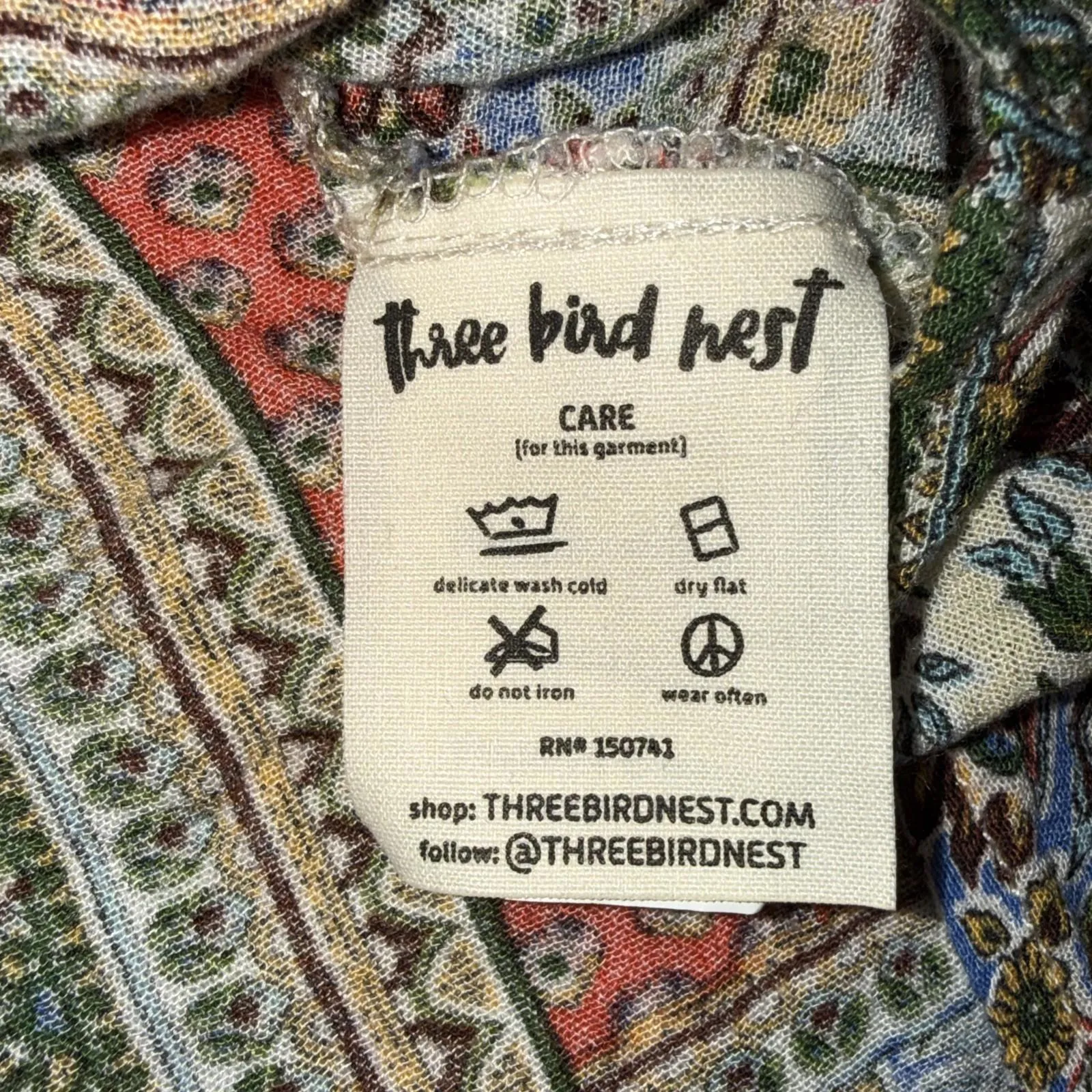 Three Bird Nest Gypsy Hippie Bell Sleeve Jaded Floral Boho Peasant Blouse Top Sm - Image 9