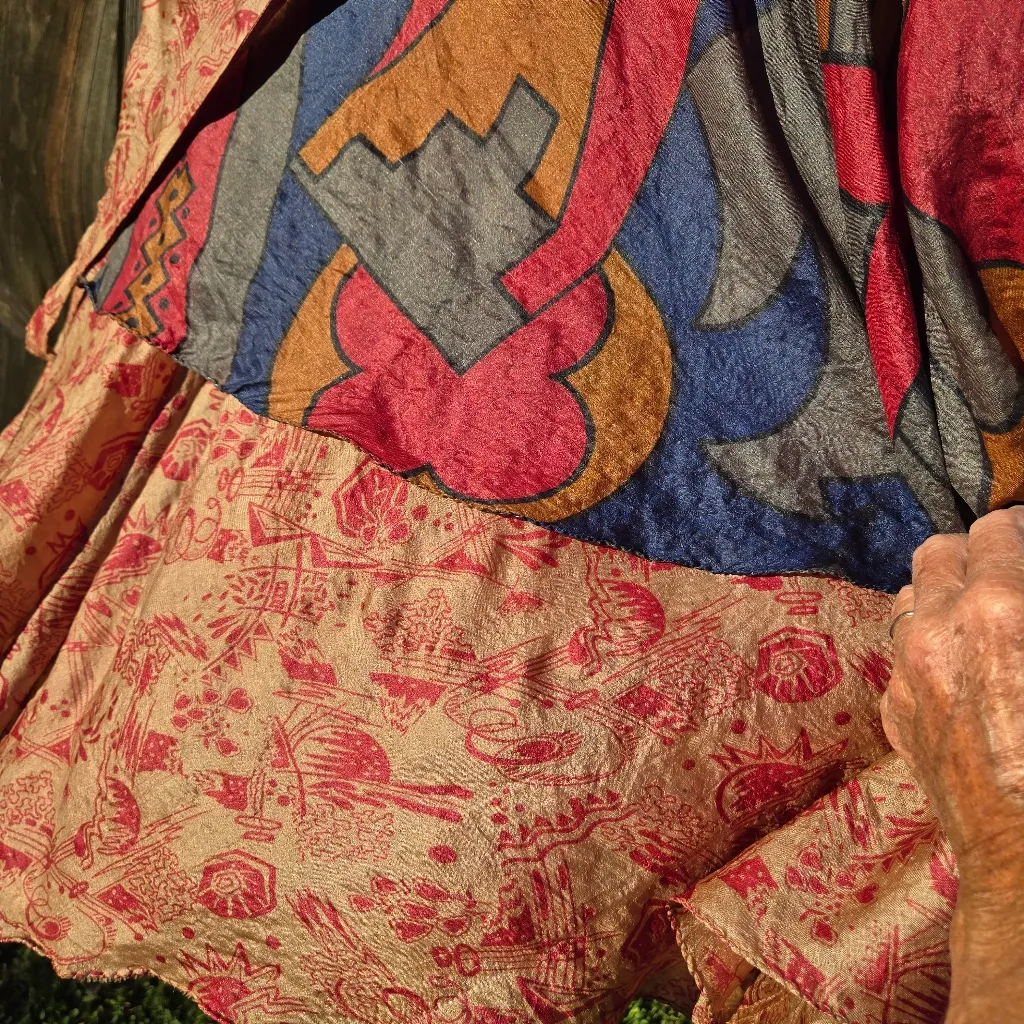 Boho Vintage Silk Wrap maxi skirt XL Red - Image 4