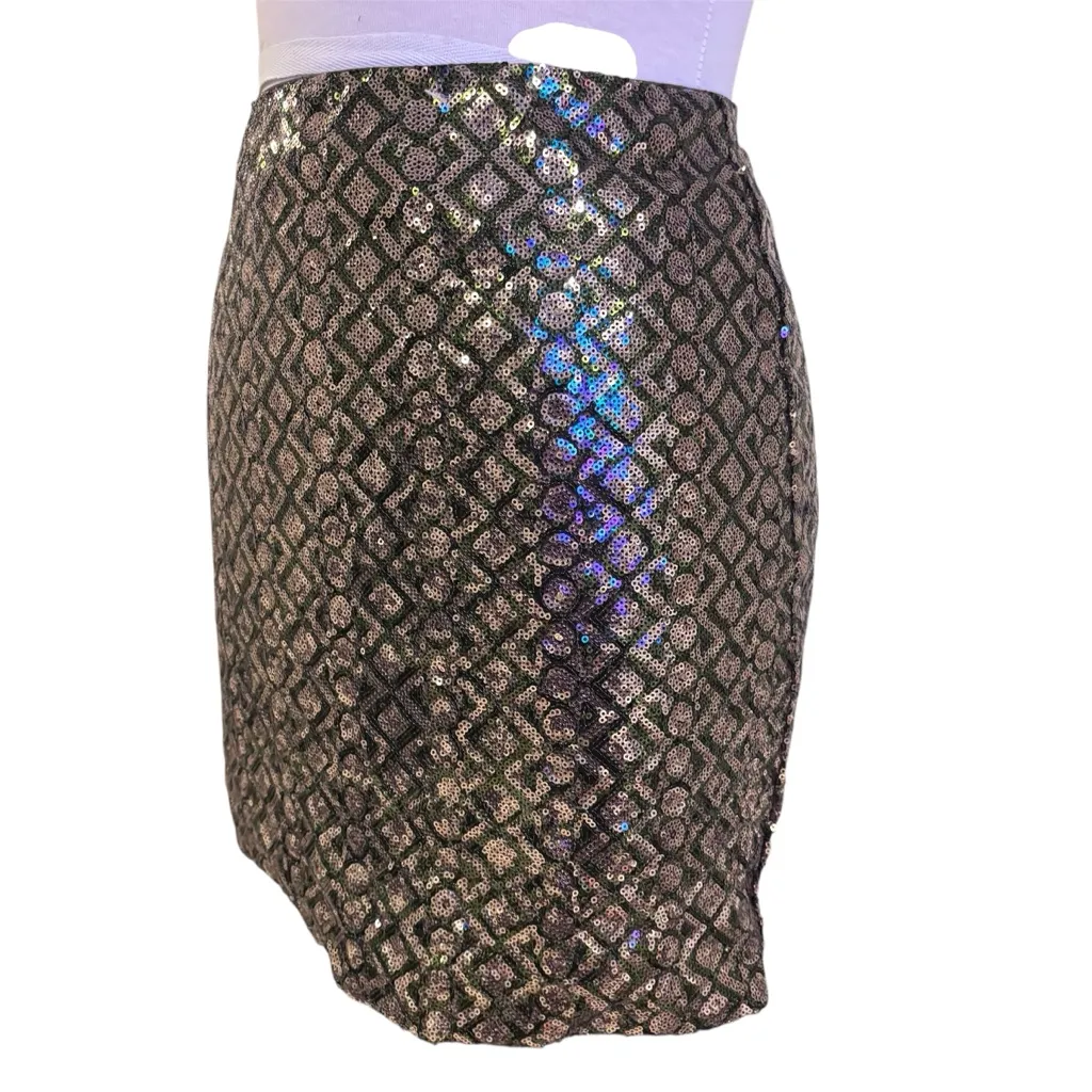Banana Republic Women's Size 0 Green Gold Geometric Print Sequin Mini Skirt - Image 10