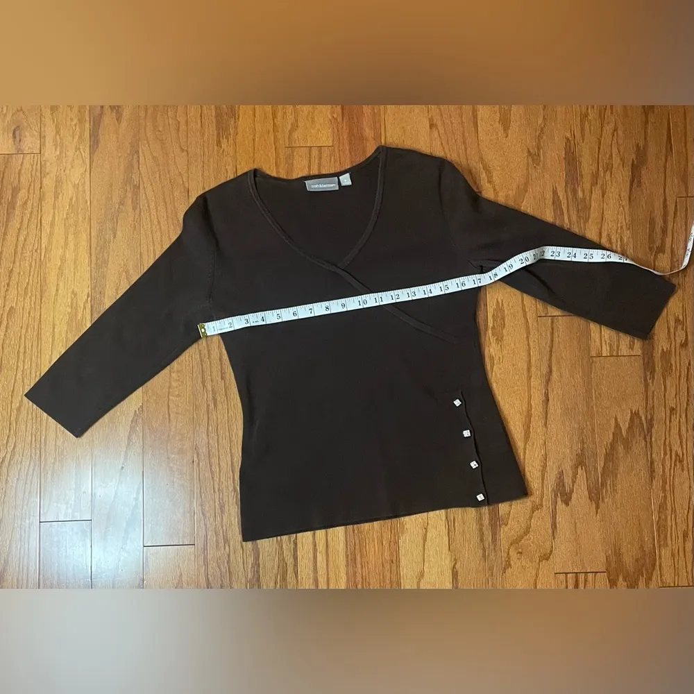 Croft&Barrow- Brown y2k v-neck‎ sweater with diamonds(Not really) on the side S - Image 6