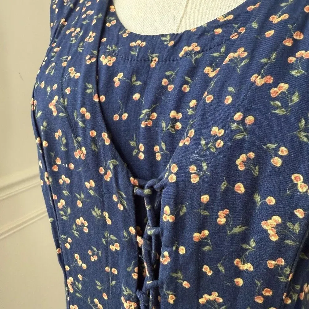 Vintage 90s Cristin Steven’s Calico Lace Front Prairie Dress L Blue Size L - Image 4