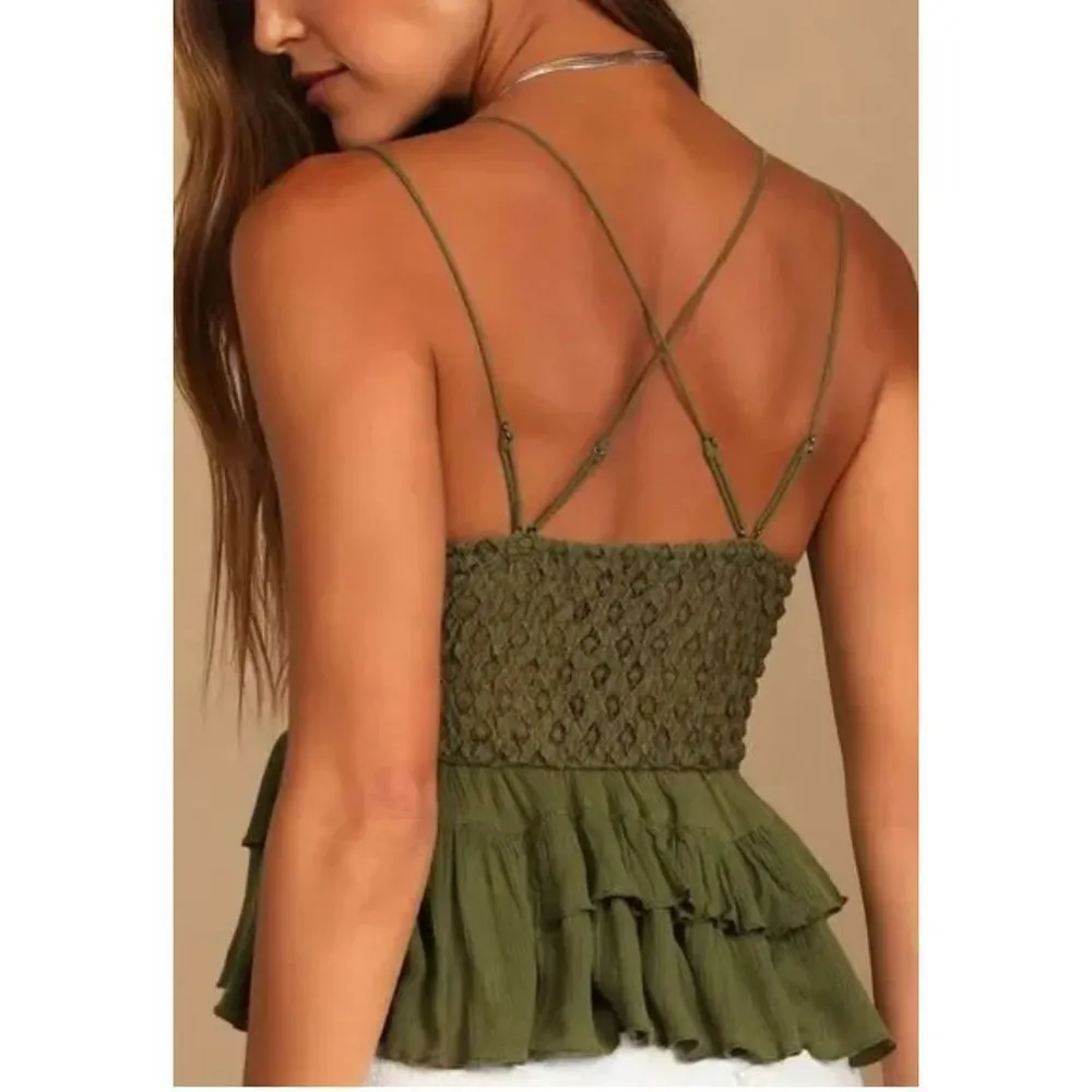 NWT Free People Adella Cami Green Olive Sparrow sz Med - Image 2