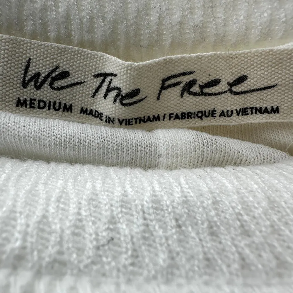 Free People We The Free Cuddle Bubble Blouse Crop Pointelle Raw Edge White M - Image 3