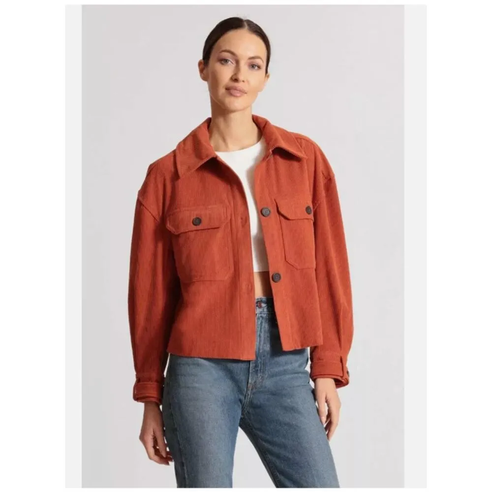 Avec Les Filles Relaxed Corduroy Shacket Oversized Burnt Orange Rust Size Large - Image 2