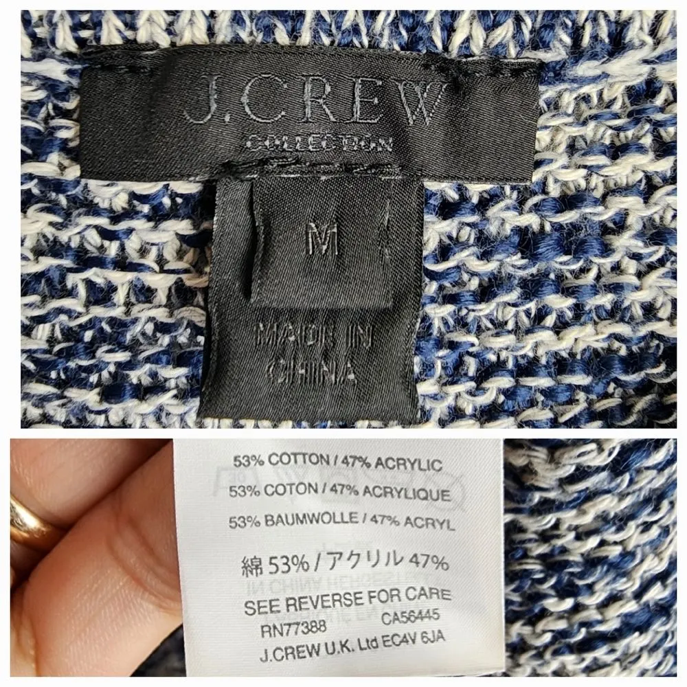 J.Crew Marbled Sweater Crewneck Blue White Knit Cotton Acrylic Size M - Image 2