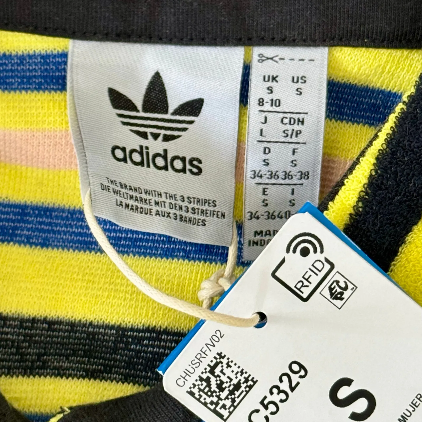 Y2K adidas Originals Striped Polo Towel Terry Dress Yellow Blue JC5329 Small - Image 10