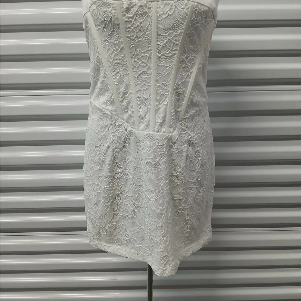 Princess Polly Brea Strapless Mini Dress Size 12 White Embroidered Lace Party - Image 7
