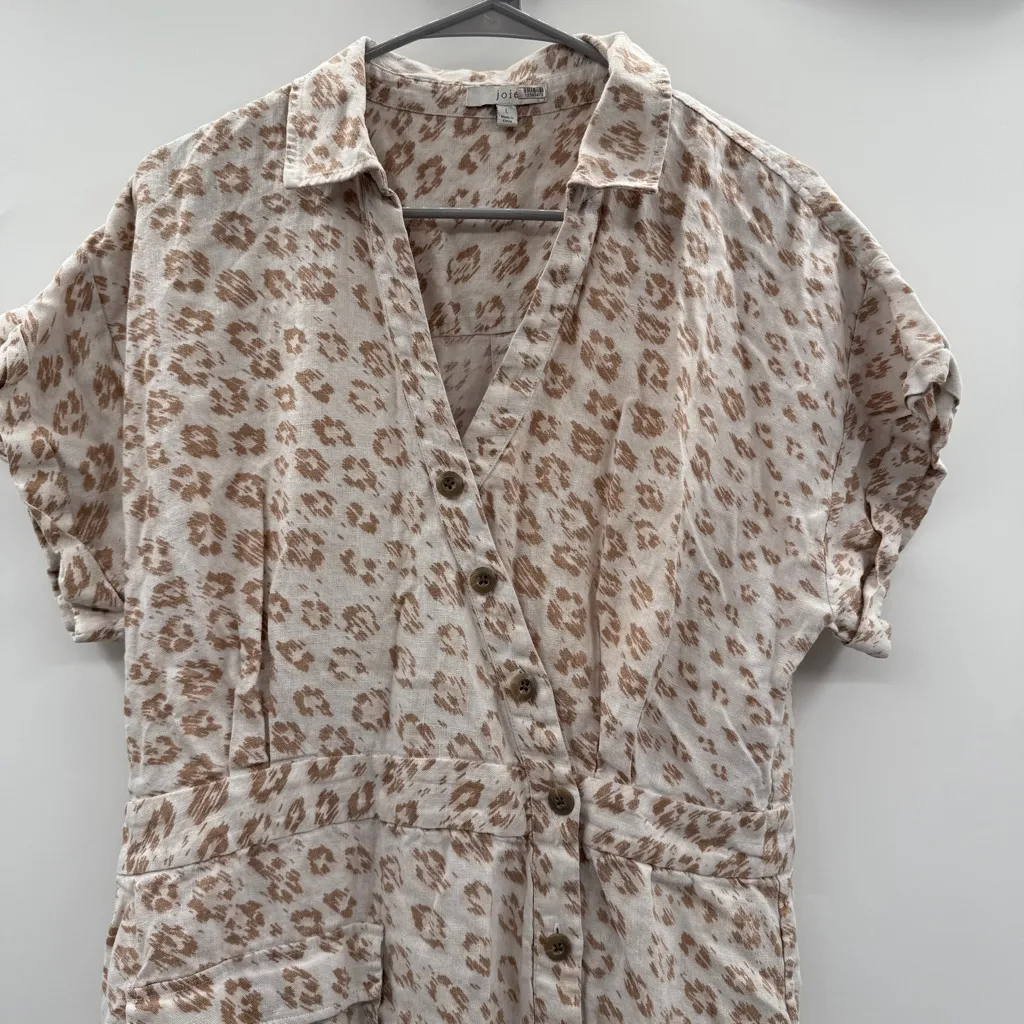 RTR Joie Coady 100% Linen Leopard Animal Print Short Sleeve Midi Dress Sz L‎ - Image 3