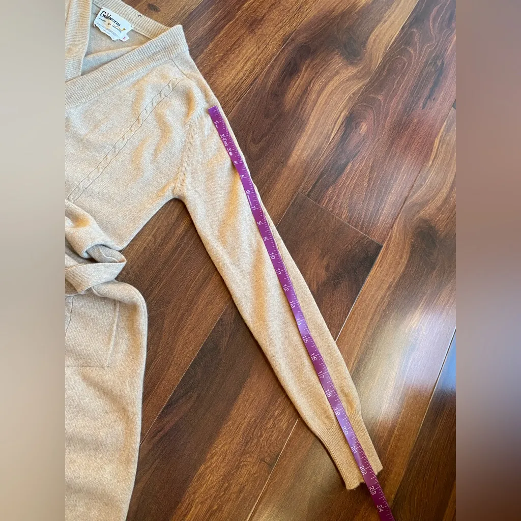 VTG 70s Goldworm 100% Cashmere Full Button Belted Robe Dress Camel Cable Knit Tan Size M - Image 9