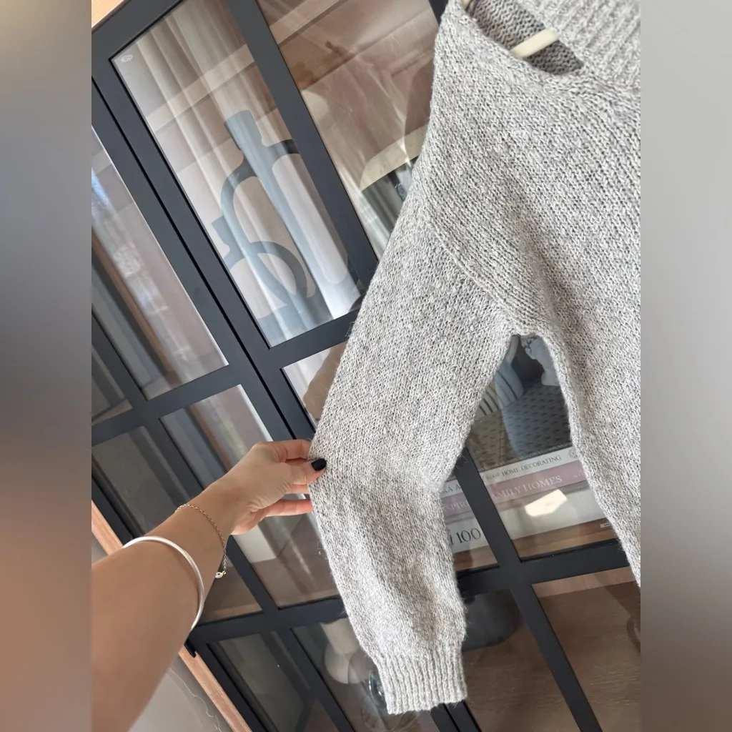 John + Jenn knit sweater cutout vneck alpaca cotton chunky molly neutral heather - Image 7