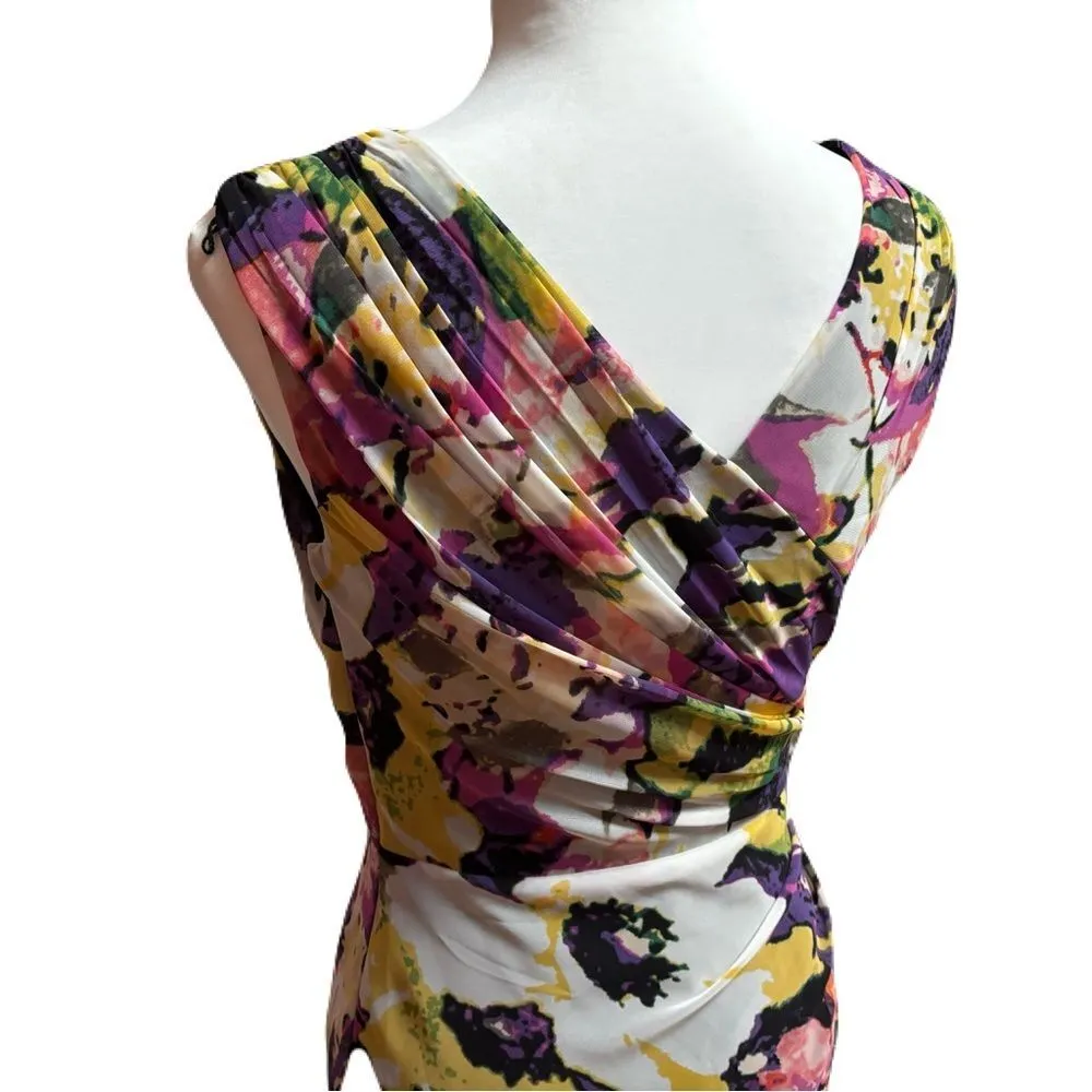 Adrianna Papell Multi-Colored Floral Dress, Ruched Side | Sz. 4 | EUC - Image 6