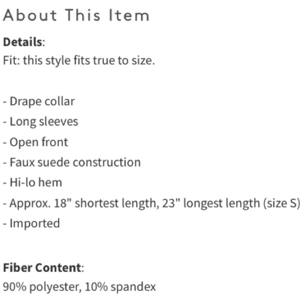 Romeo & Juliet Couture Tobacco Brown Waterfall Faux Suede Jacket - Image 4