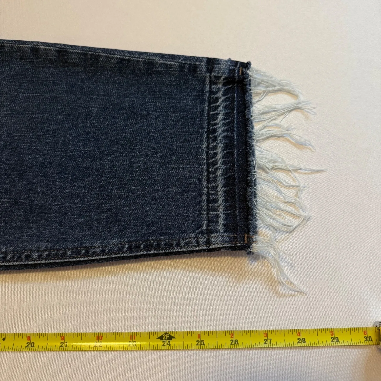 Old Navy Mid Rise Boyfriend Jeans Distressed Frayed Hem Dark Wash Size‎ 18 # - Image 8