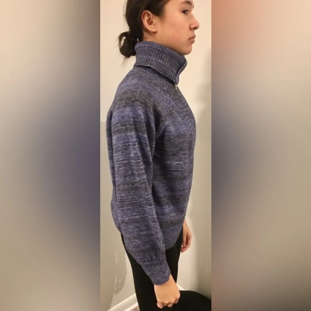 Lot of 2 J CREW Sweaters Blue Zip Turtleneck, Gray Striped Elbow Patches Medium - Image 6