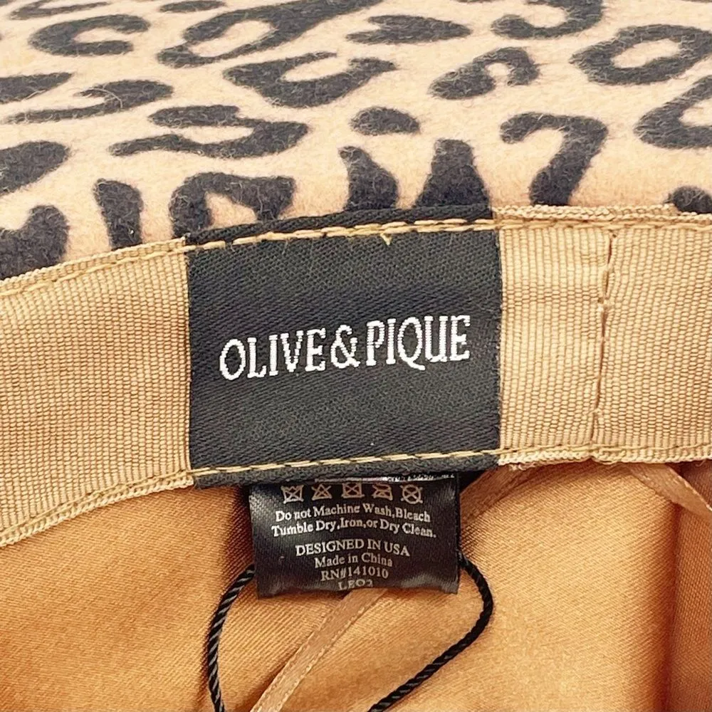NWT Olive & Pique Leopard Print Wool Wide Brim Fedora Hat Tan Black Boho Fall Brown - Image 12