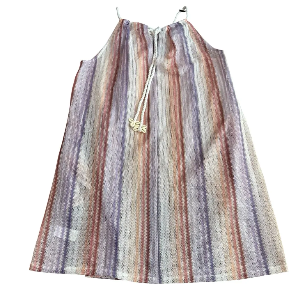 Haute Hippie M Swimsuit Cover Up Dress Crochet Mesh Purple Pink White Stripe NWT - Image 12