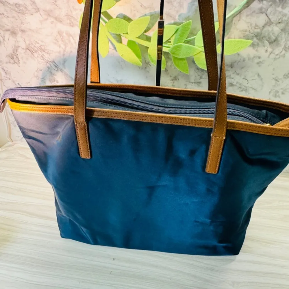 Michael Kors MK Kempton Blue Nylon Saffiano Large Leather Satchel Tote Bag - Image 3